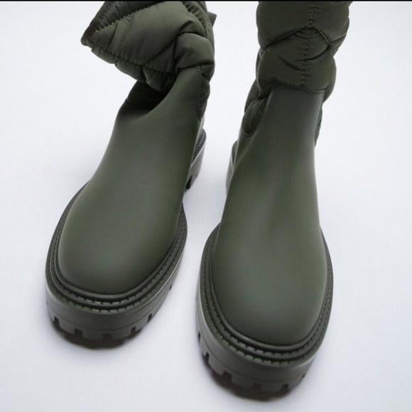 Zara Green Lug Sole Quilted Ankle Boots Women's 8 - Picture 2 of 5